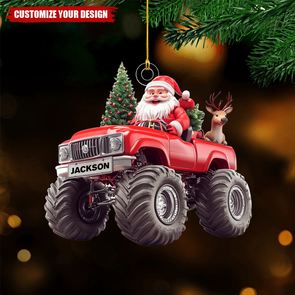 Personalized Santa On Monster Truck Ornament - 2024 New Release Gift For Kids