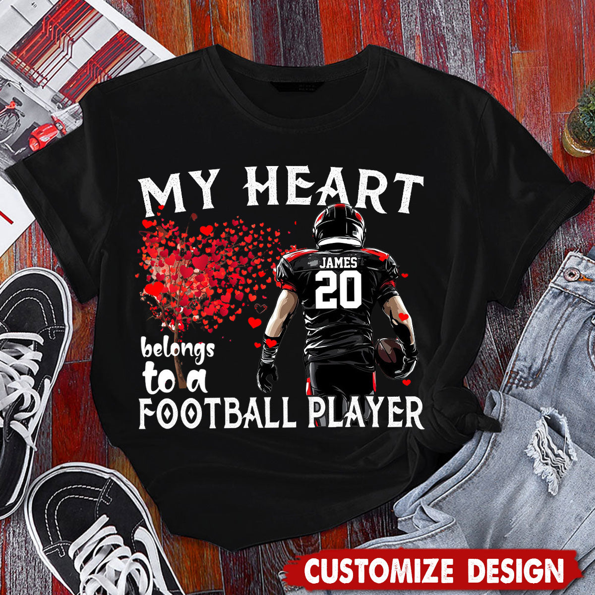 My Heart Belongs To A Football Player - Personalized T-shirt - Couple Gift