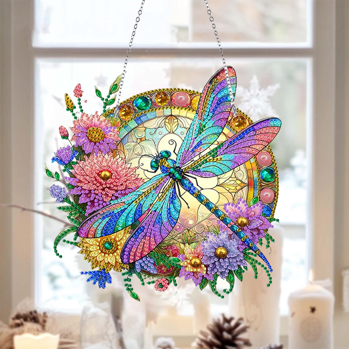 5D Diamond Painting Stained Dragonfly Panel Decorative Home Garden Decoration Hanging Kit