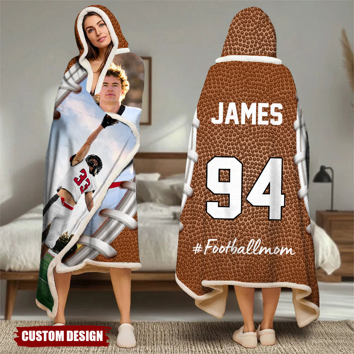 Personalized Photo Wearable Blanket Hoodie - Gift For Football,Soccer,Volleyball Lovers
