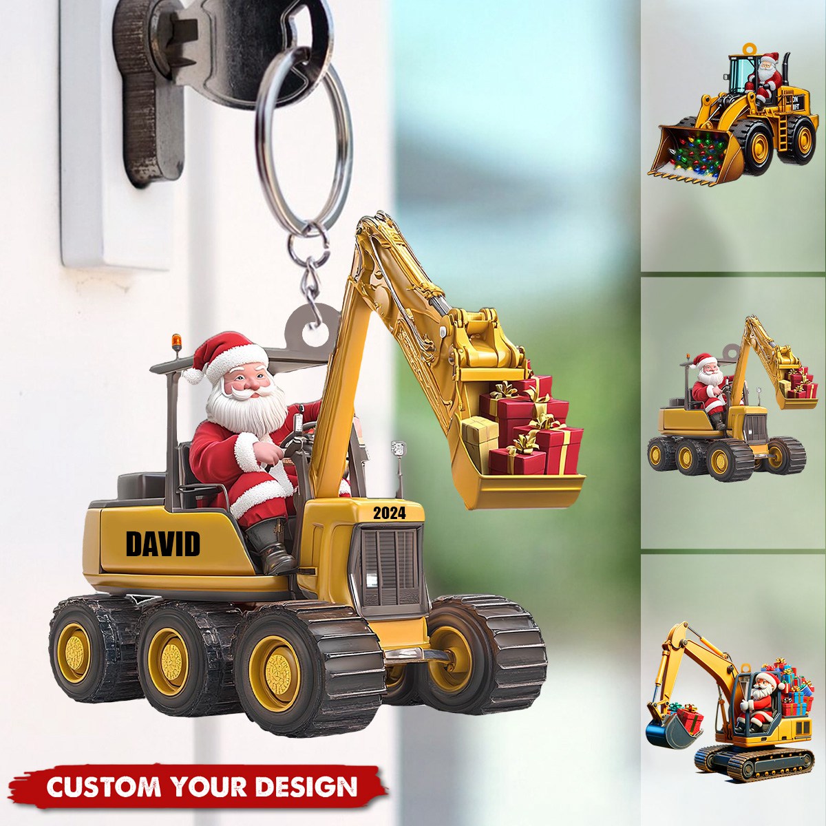 Personalized Santa on The Excavator Keychain, 2024 New Release Gifts For Kids