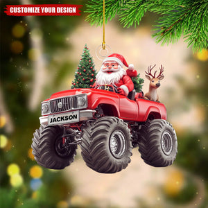 Personalized Santa On Monster Truck Ornament - 2024 New Release Gift For Kids