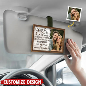 God Blessed The Road That Led Me To You  - Personalized Couple Car Visor Clip - Anniversary Gift For Wife,Husband