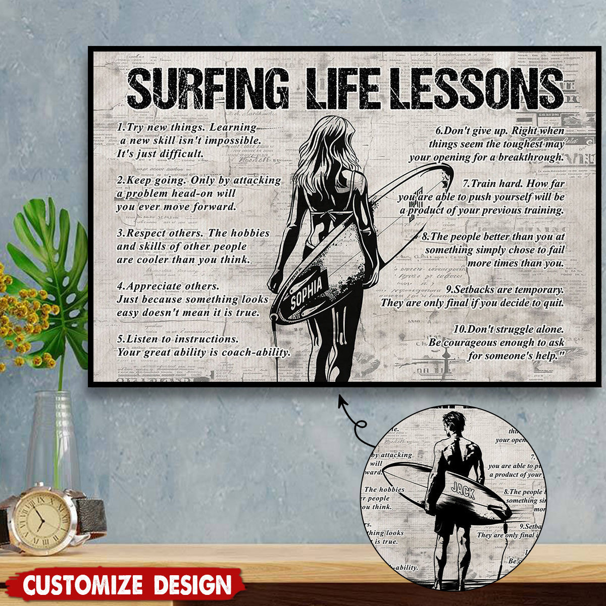 Personalized Surfing Life Lessons Poster-Gift For Surfing Lovers