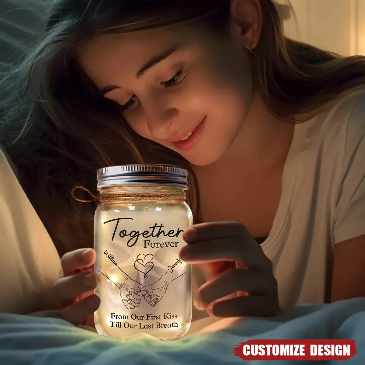 Couple Hold Hand From Our First Kiss - Personalized Mason Jar Light