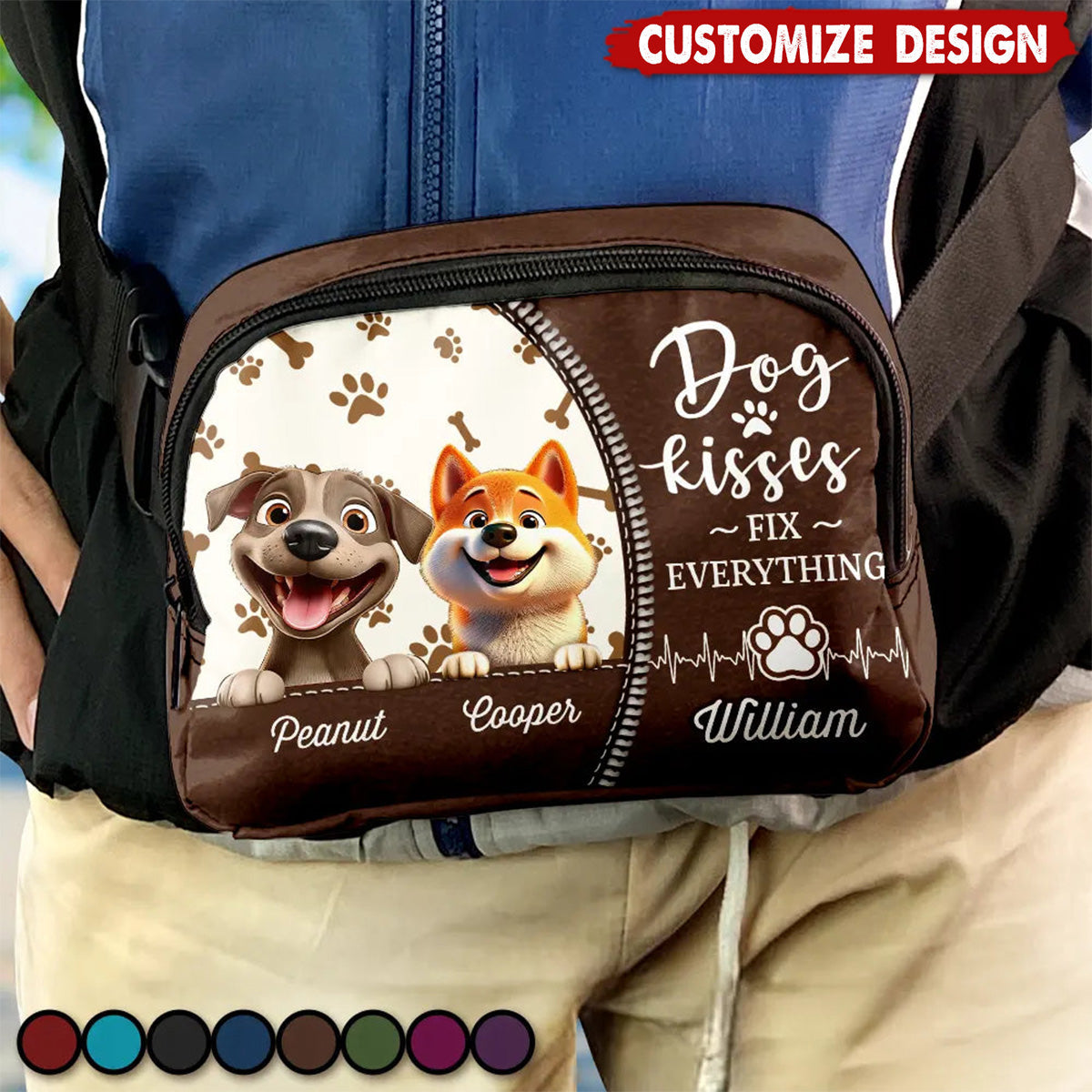 Dog Kisses Fix Everything - Personalized Crossbody Belt Bag