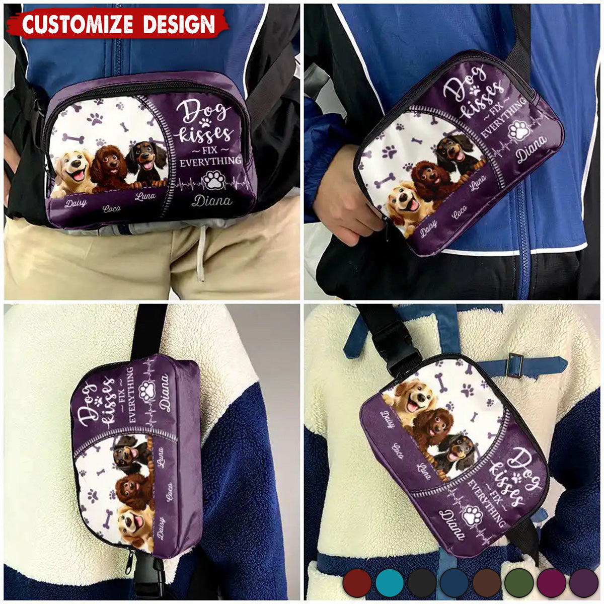 Dog Kisses Fix Everything - Personalized Crossbody Belt Bag