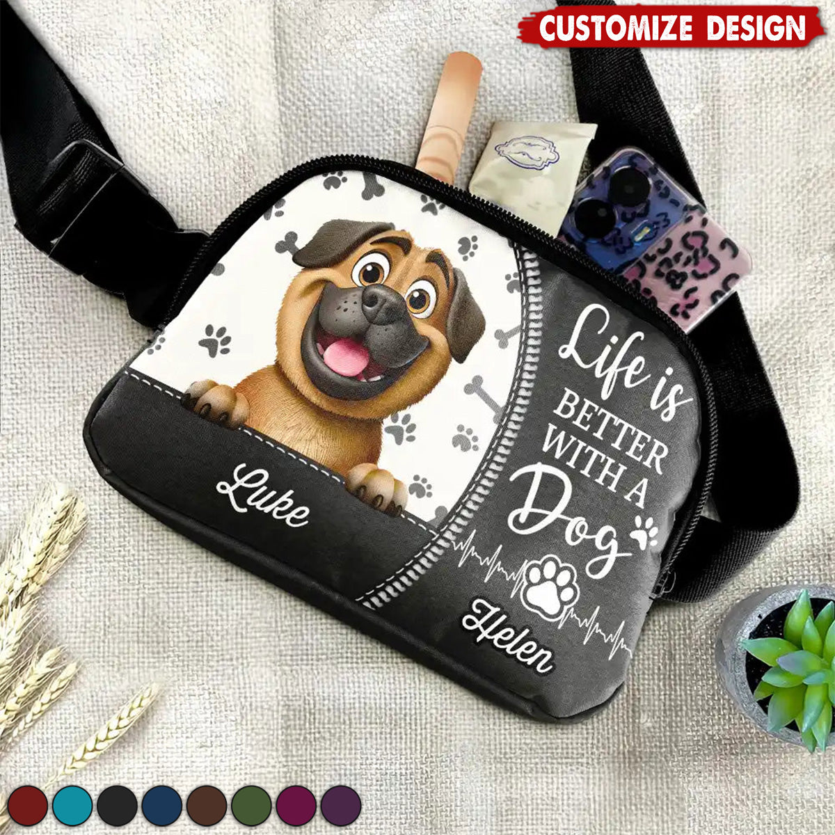 Dog Kisses Fix Everything - Personalized Crossbody Belt Bag