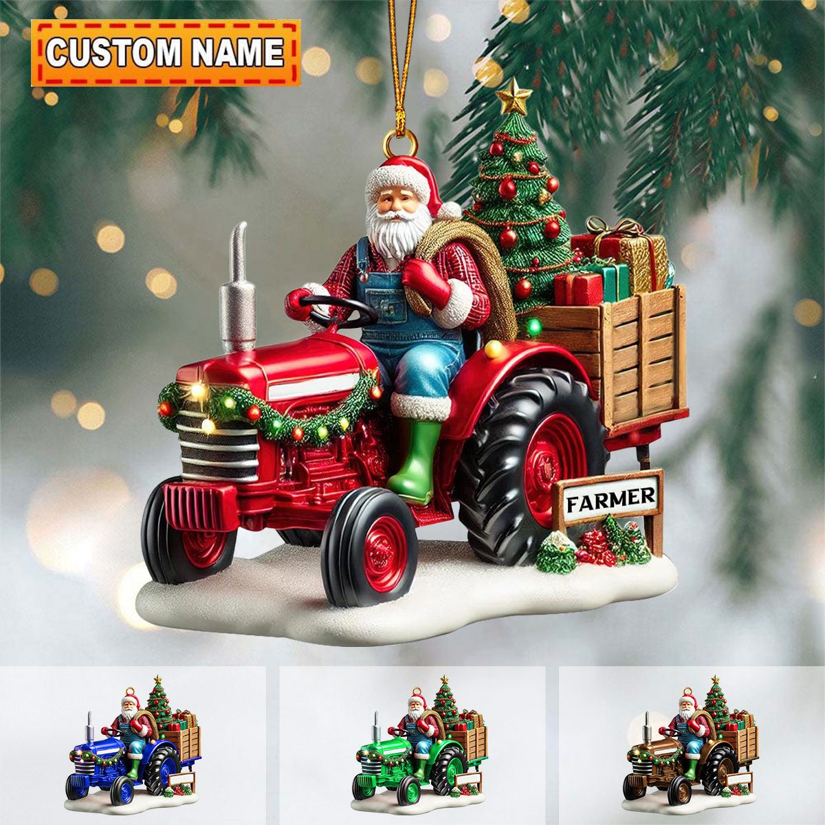 Personalized Farmer Santa Ornament on Tracto-2024 New Release
