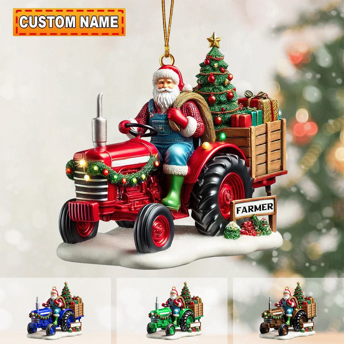 Personalized Farmer Santa Ornament on Tracto-2024 New Release