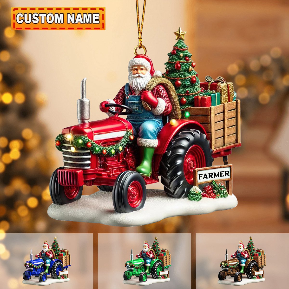 Personalized Farmer Santa Ornament on Tracto-2024 New Release