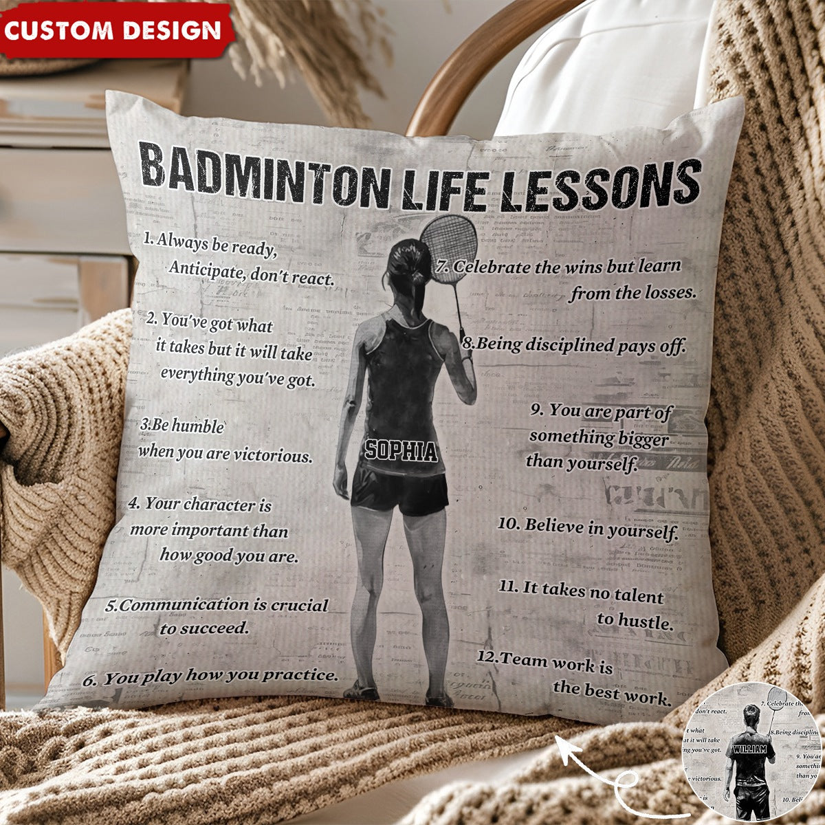 Personalized Badminton Life Lessons Pillow-Gift For Badminton Lovers