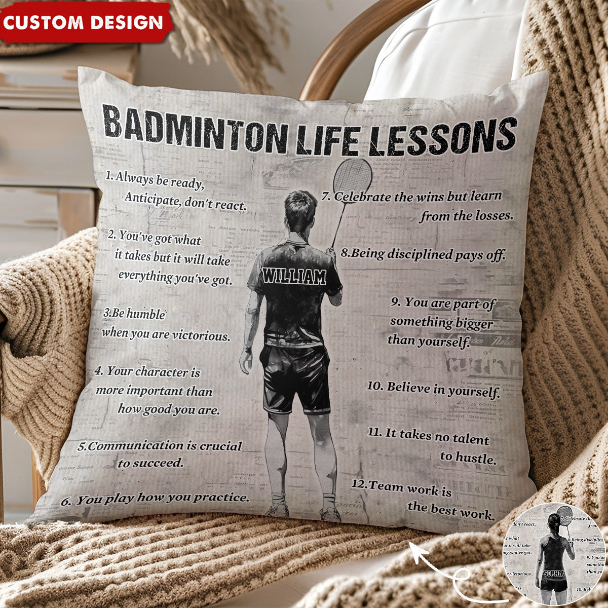Personalized Badminton Life Lessons Pillow-Gift For Badminton Lovers