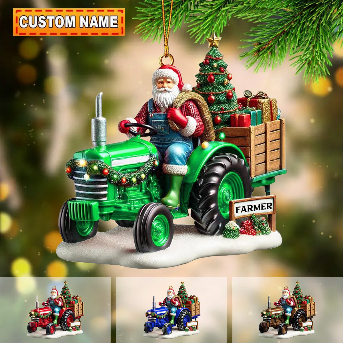 Personalized Farmer Santa Ornament on Tracto-2024 New Release