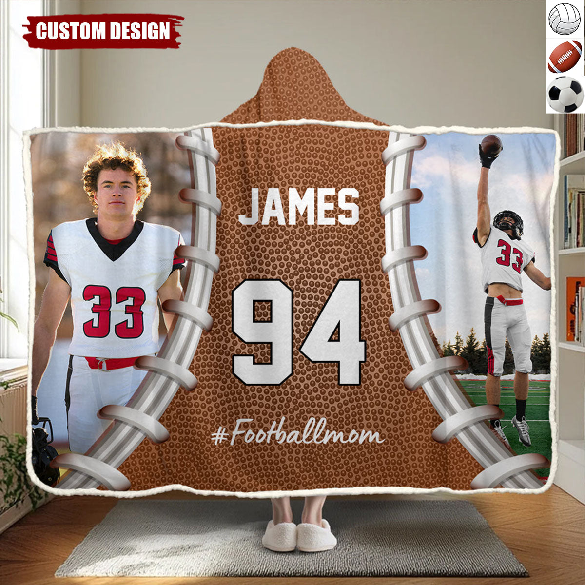 Personalized Photo Wearable Blanket Hoodie - Gift For Football,Soccer,Volleyball Lovers