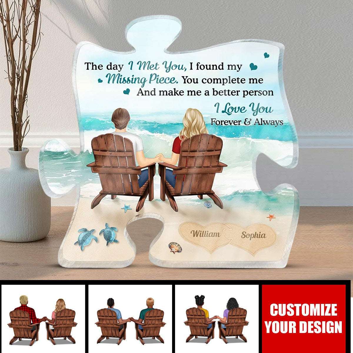 Couple Holding Hands I Found My Missing Piece - Personalized Puzzle Shaped Acrylic Plaque