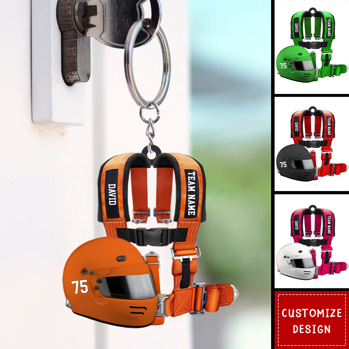 Racing Seat Belt And Helmet Personalized Acrylic Keychain