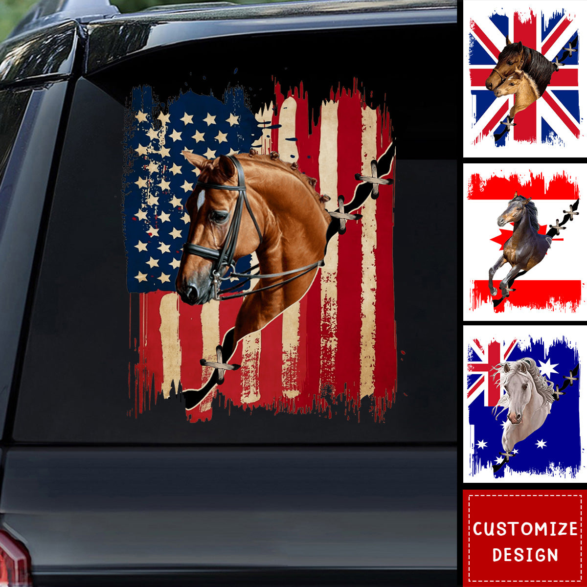 Personalized horse flag printed decal - gift for horse lovers