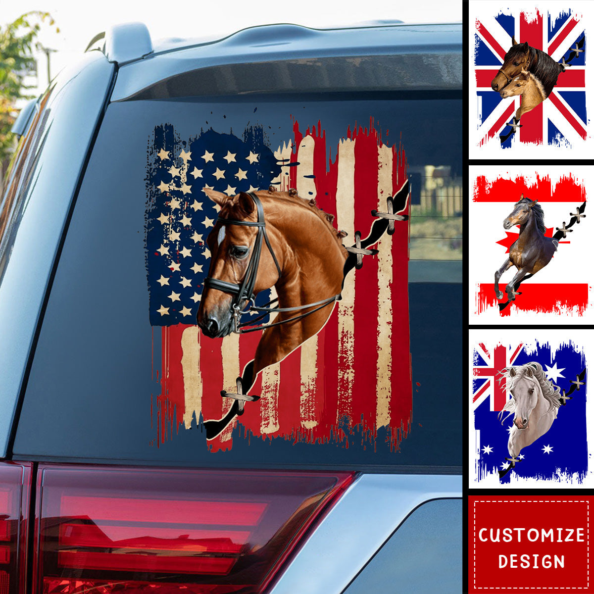 Personalized horse flag printed decal - gift for horse lovers