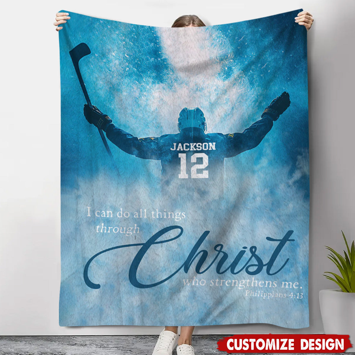 Personalized Hockey Blanket, Gift For Hockeyl Players,Lovers