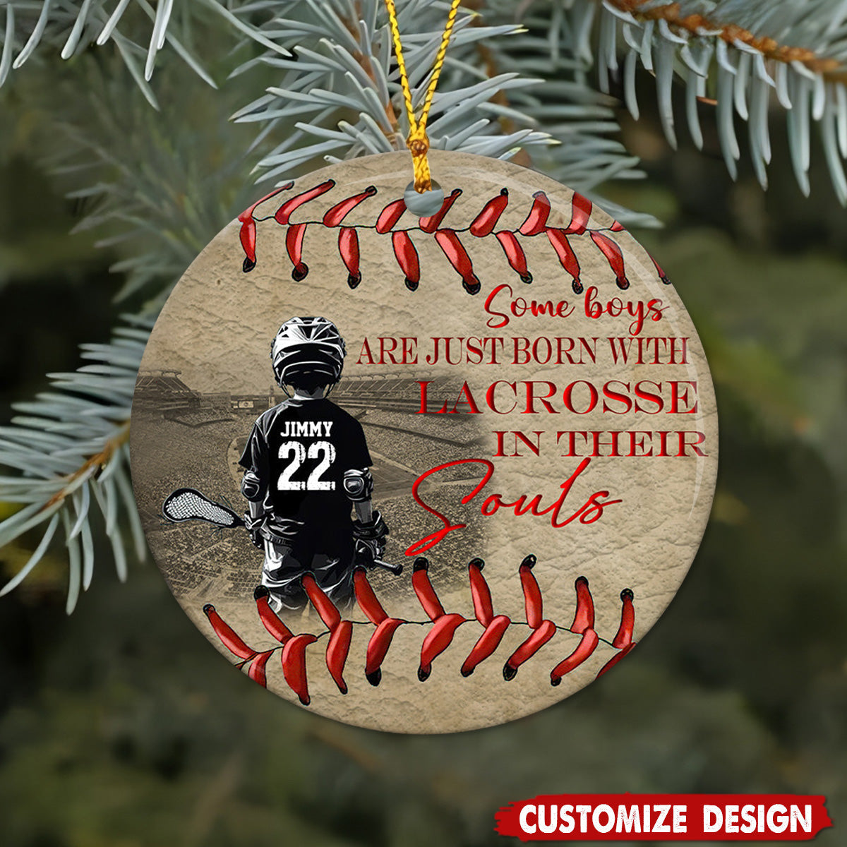 Some Boys Are Just Born With Lacrosse - Personalized Ceramic Ornament - Gift For Lacrosse Lover