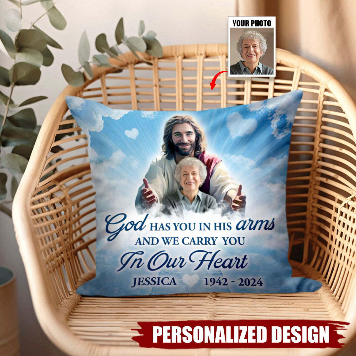God Has You In His Arm-Personalized Memorial Pillow-Gift For Friends Family