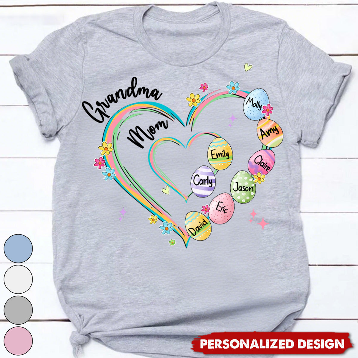 Heart Grandkid Name-Personalized T-Shirt-Gift For Grandma Mom Easter Day