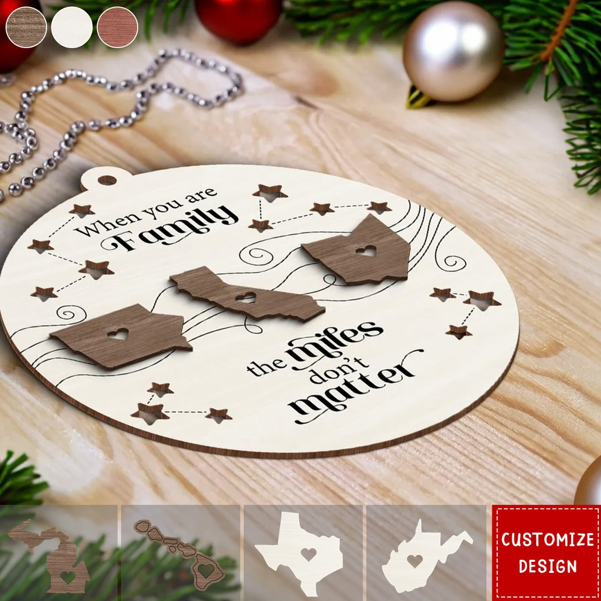 2024 New Release - Long Distance Family Friends Siblings Sisters Besties Personalized 2-Layered Wooden Christmas Ornament