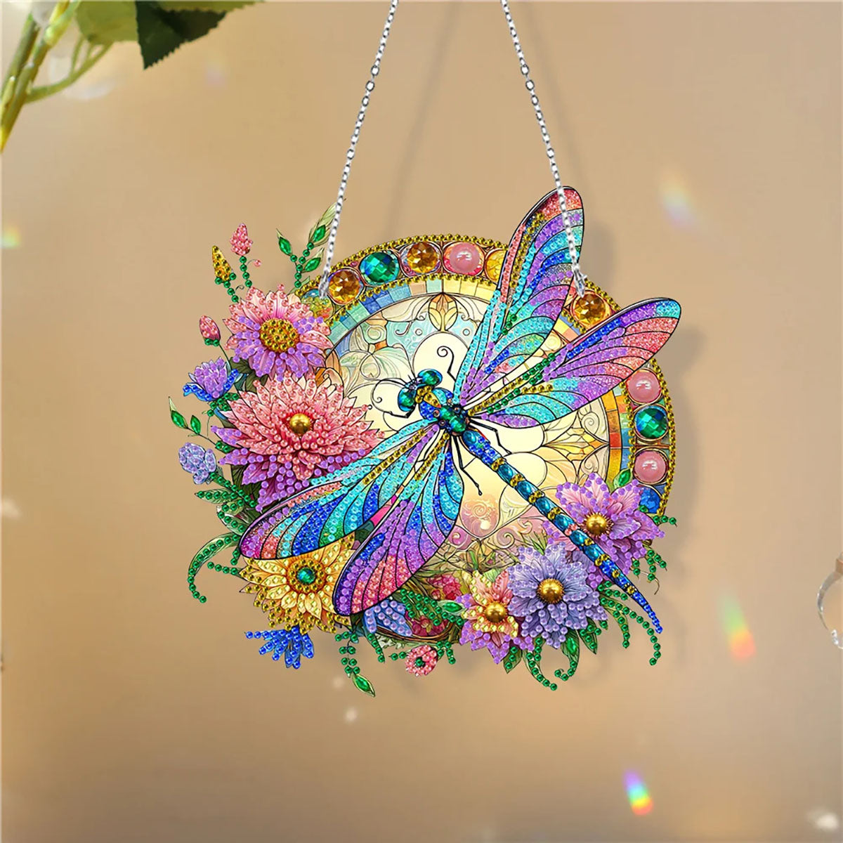5D Diamond Painting Stained Dragonfly Panel Decorative Home Garden Decoration Hanging Kit
