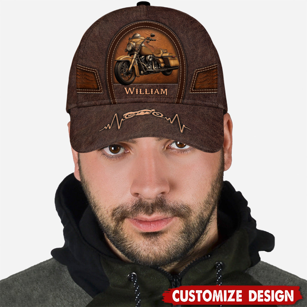Old Biker Custom Leather Pattern Printed Personalized Classic Cap Unique Biker Classic Cap