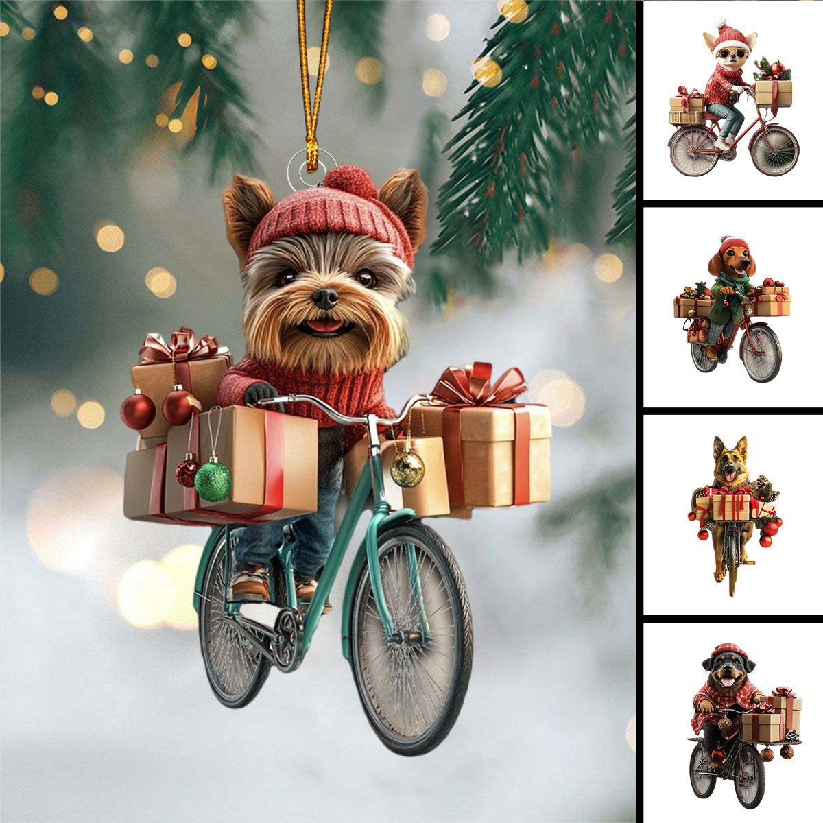 Funny Dog Riding a Bicycle Christmas Ornament - Gift For Dog Lovers - 2024 New Release