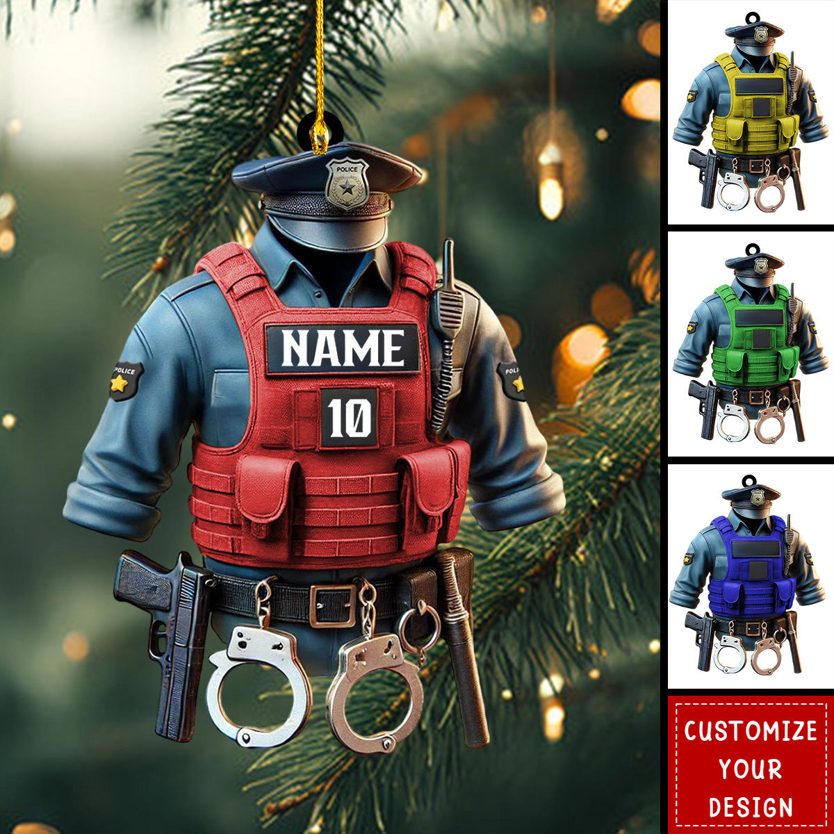 Personalized Police Officer Ornament,Custom Name & Badge Number - 2024 New Release