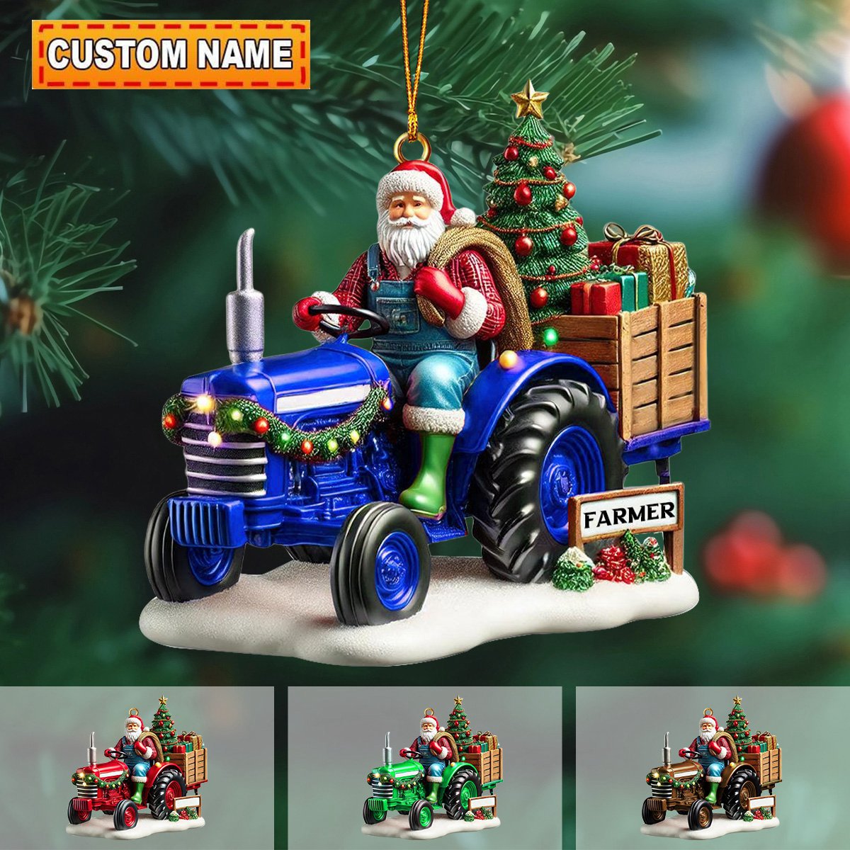 Personalized Farmer Santa Ornament on Tracto-2024 New Release