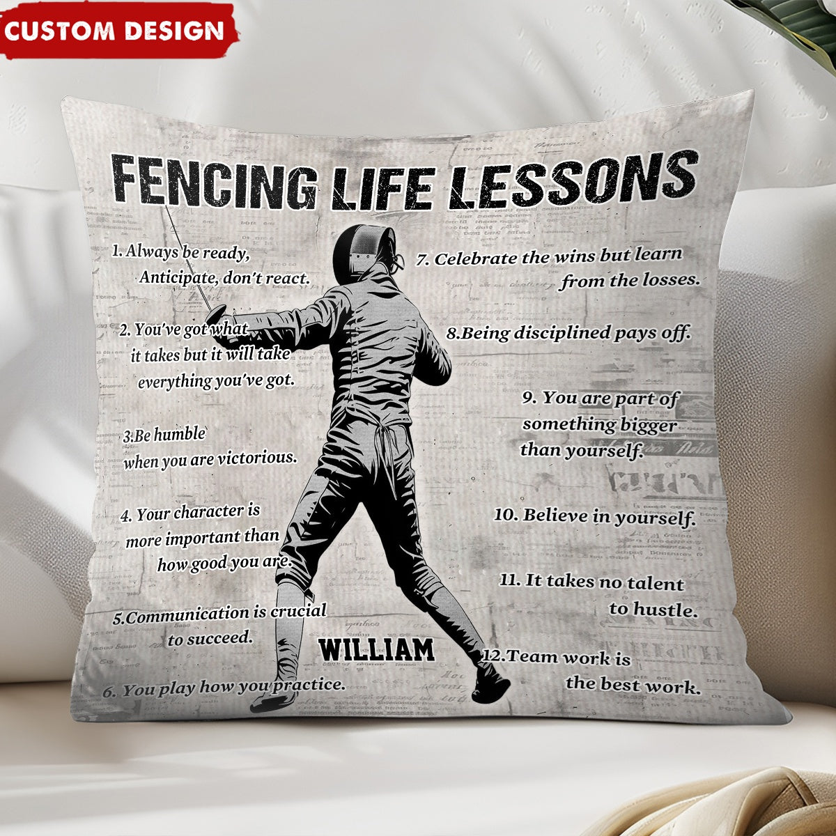 Personalized Fencing Life Lessons Pillow-Gift For Fencing Lovers