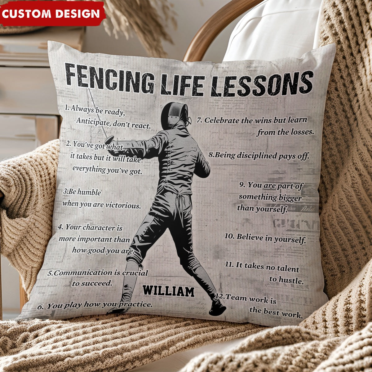 Personalized Fencing Life Lessons Pillow-Gift For Fencing Lovers