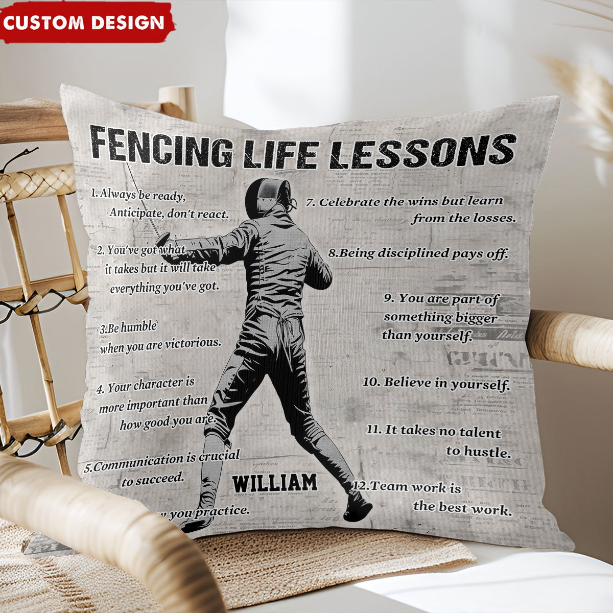 Personalized Fencing Life Lessons Pillow-Gift For Fencing Lovers