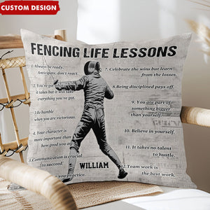 Personalized Fencing Life Lessons Pillow-Gift For Fencing Lovers