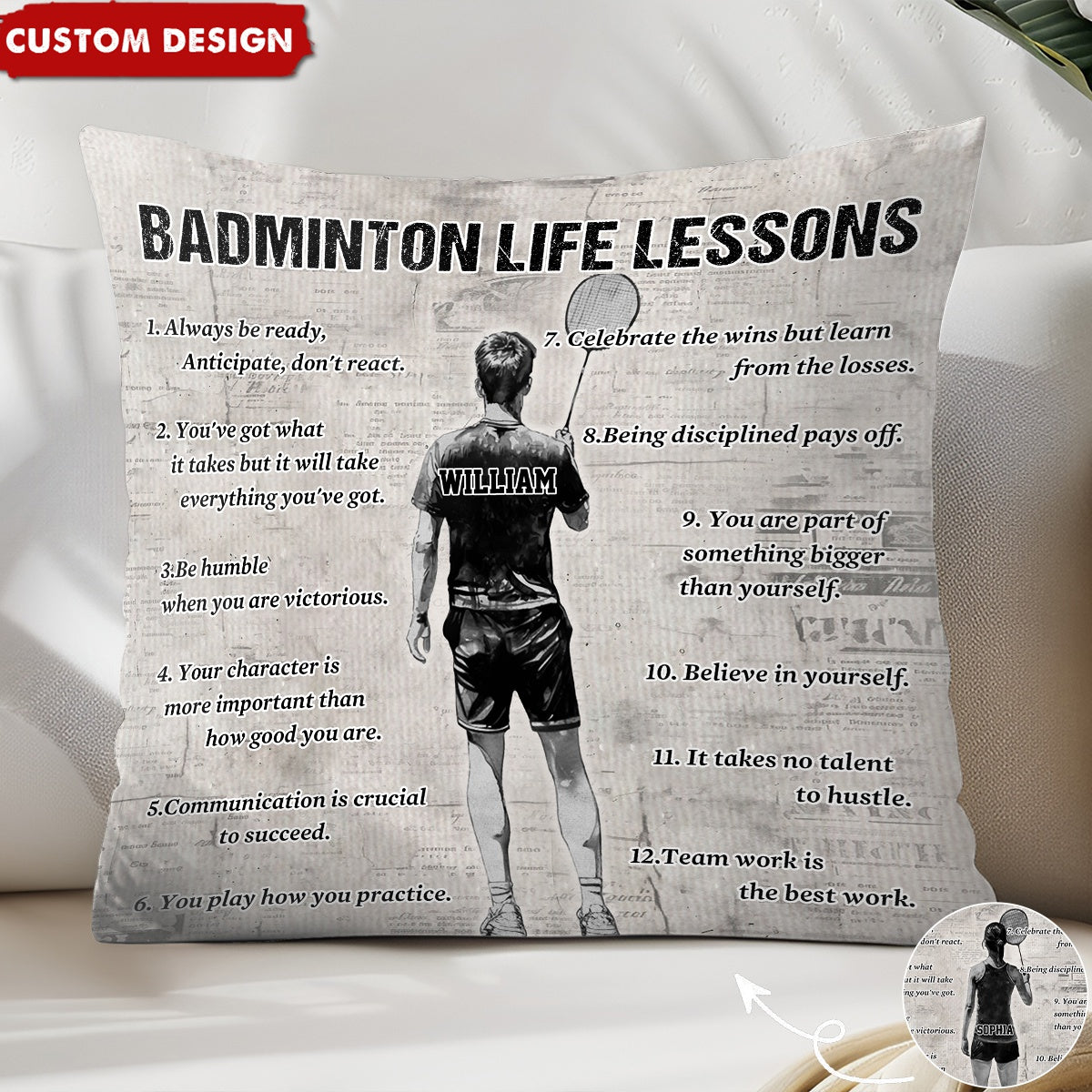 Personalized Badminton Life Lessons Pillow-Gift For Badminton Lovers