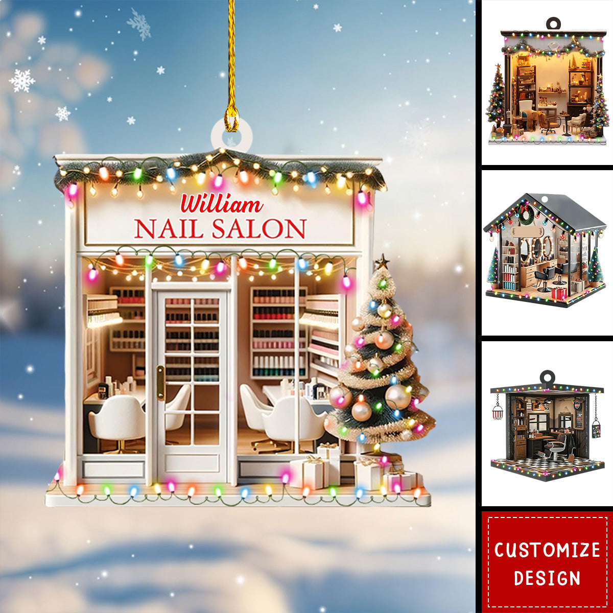 Personalized Hair Salon With Light Christmas Ornament - Gift For Hairdresser 2024 New Release