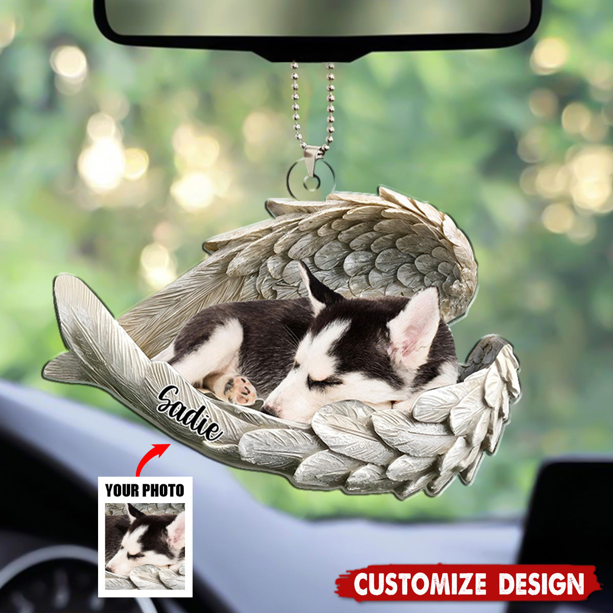 In Angel Wings - Personalized Memorial Car Ornament, Gift For Pet Lovers
