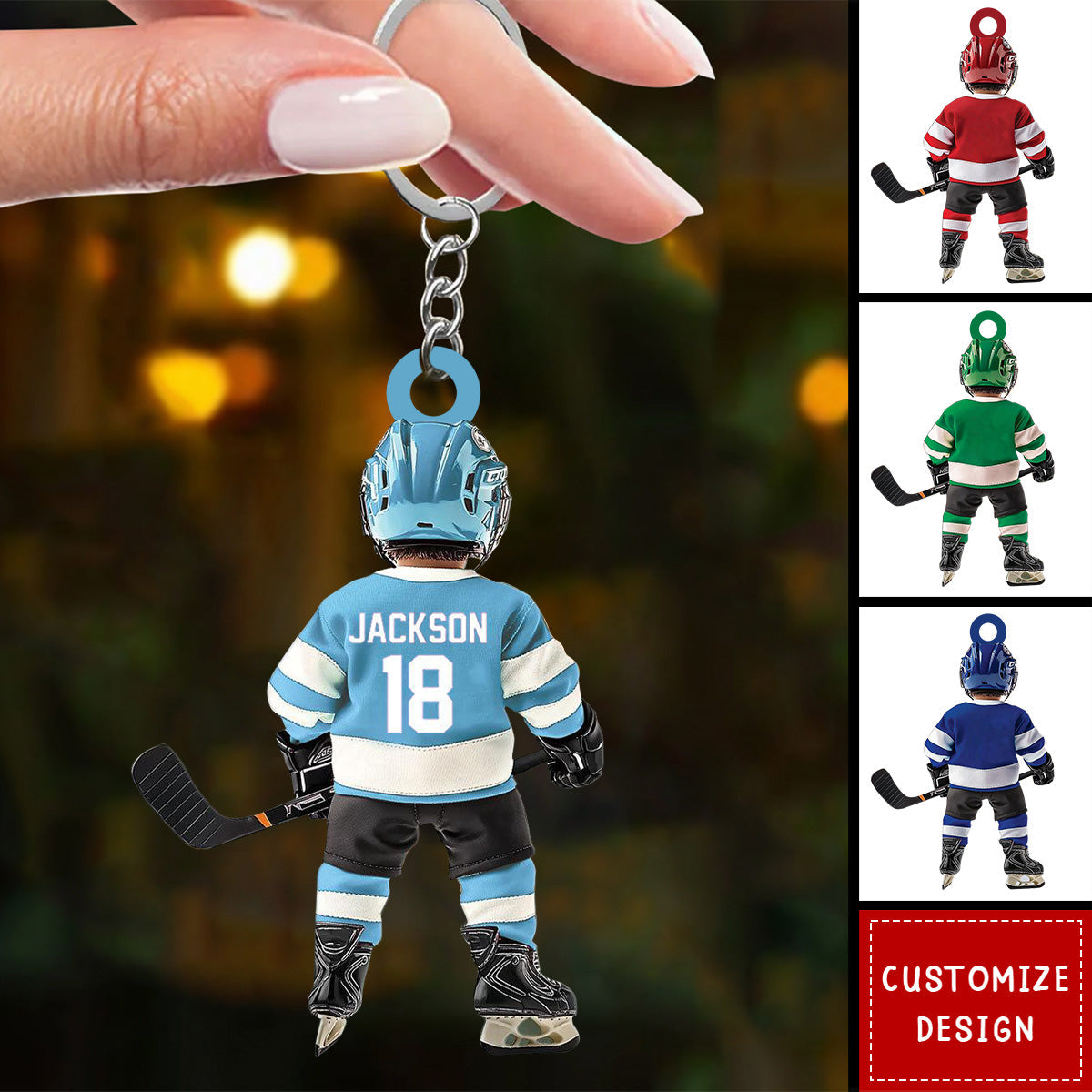 Personalized Hockey Christmas Keychain Gifts For Hockey Lover