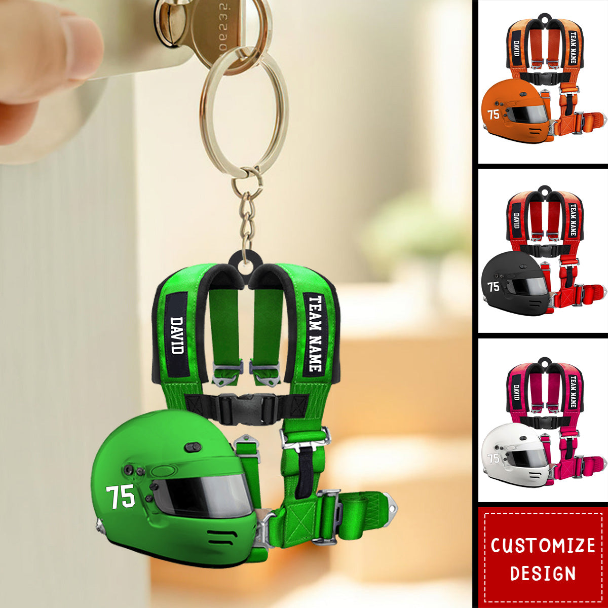 Racing Seat Belt And Helmet Personalized Acrylic Keychain