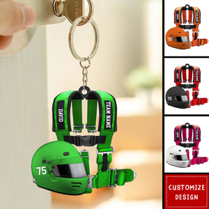 Racing Seat Belt And Helmet Personalized Acrylic Keychain
