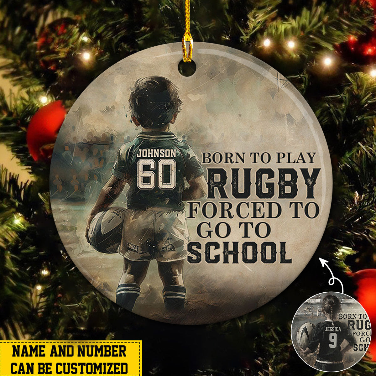 Born To Play Rugby Personalized Rugby Boy/Girl Christmas Ceramic Ornament-Gift For Rugby Lovers