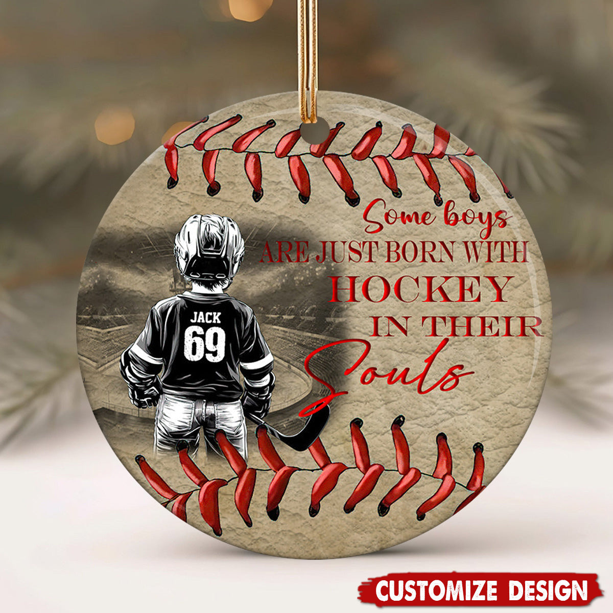 Some Boys Are Just Born With Hockey - Personalized Ceramic Ornament - Gift For Hockey Lover