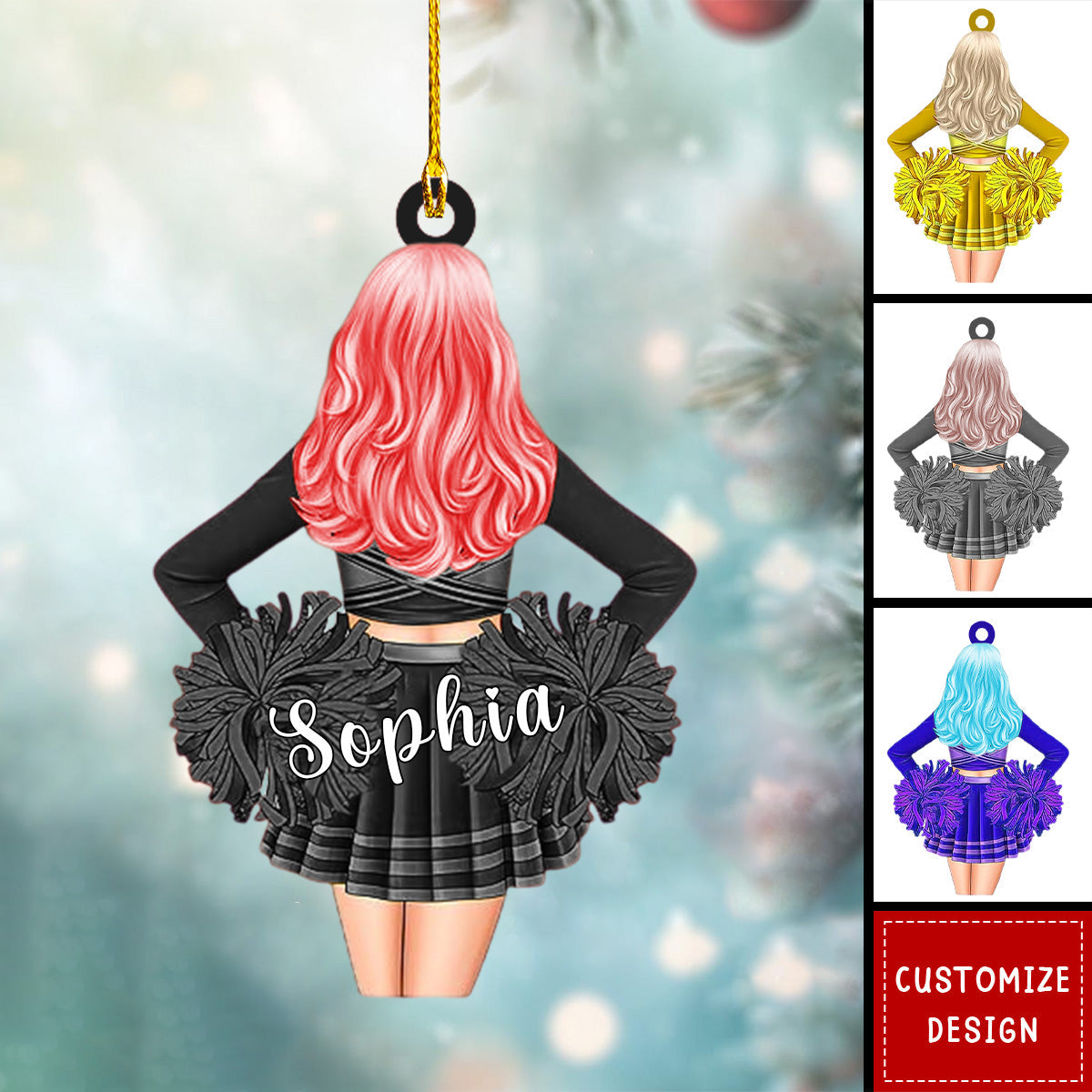 Cheerleading Pom pom Girl Personalized Ornaments
