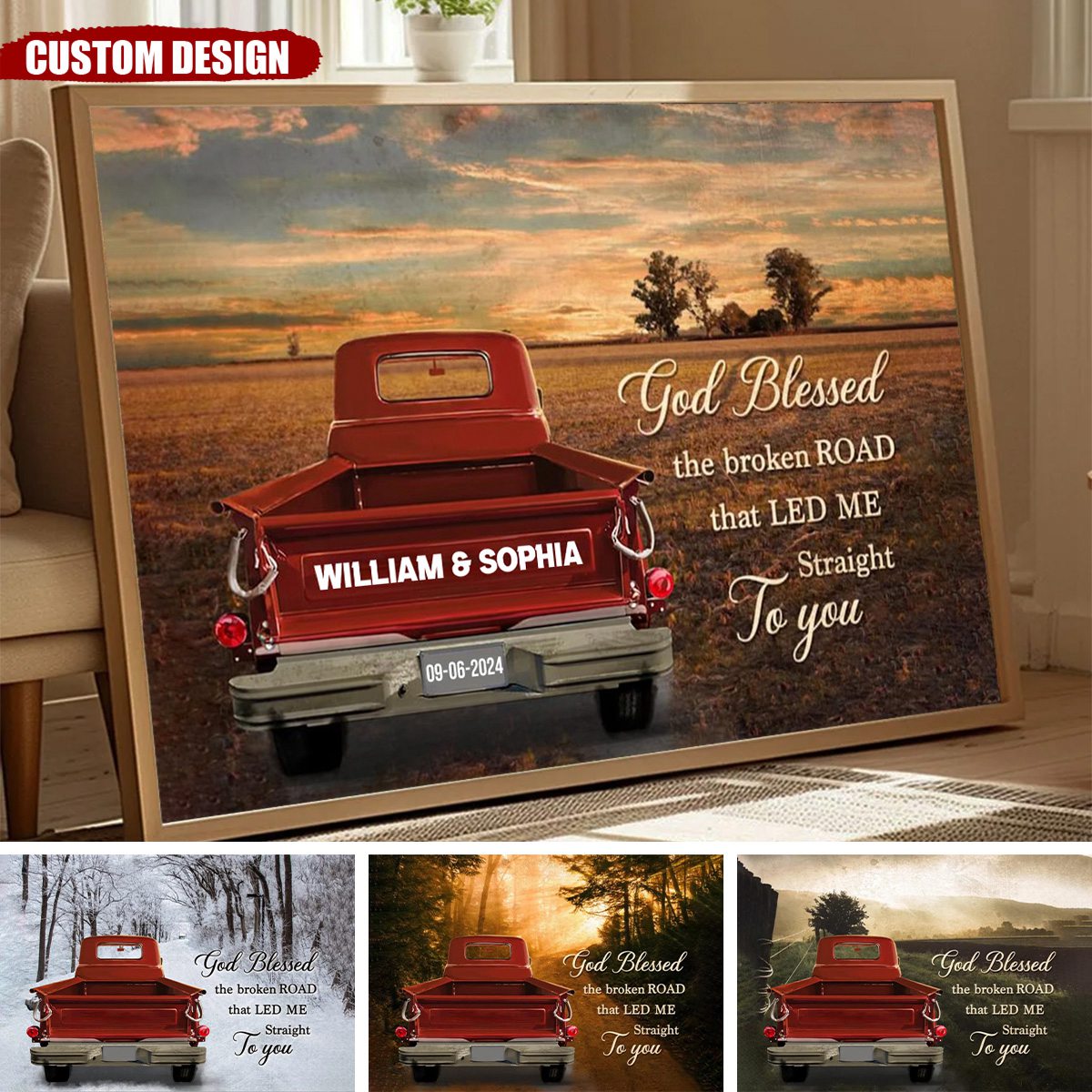 God Blessed The Broken Road - Personalized Farmhouse Sign Poster, Anniversary Gift For Couple