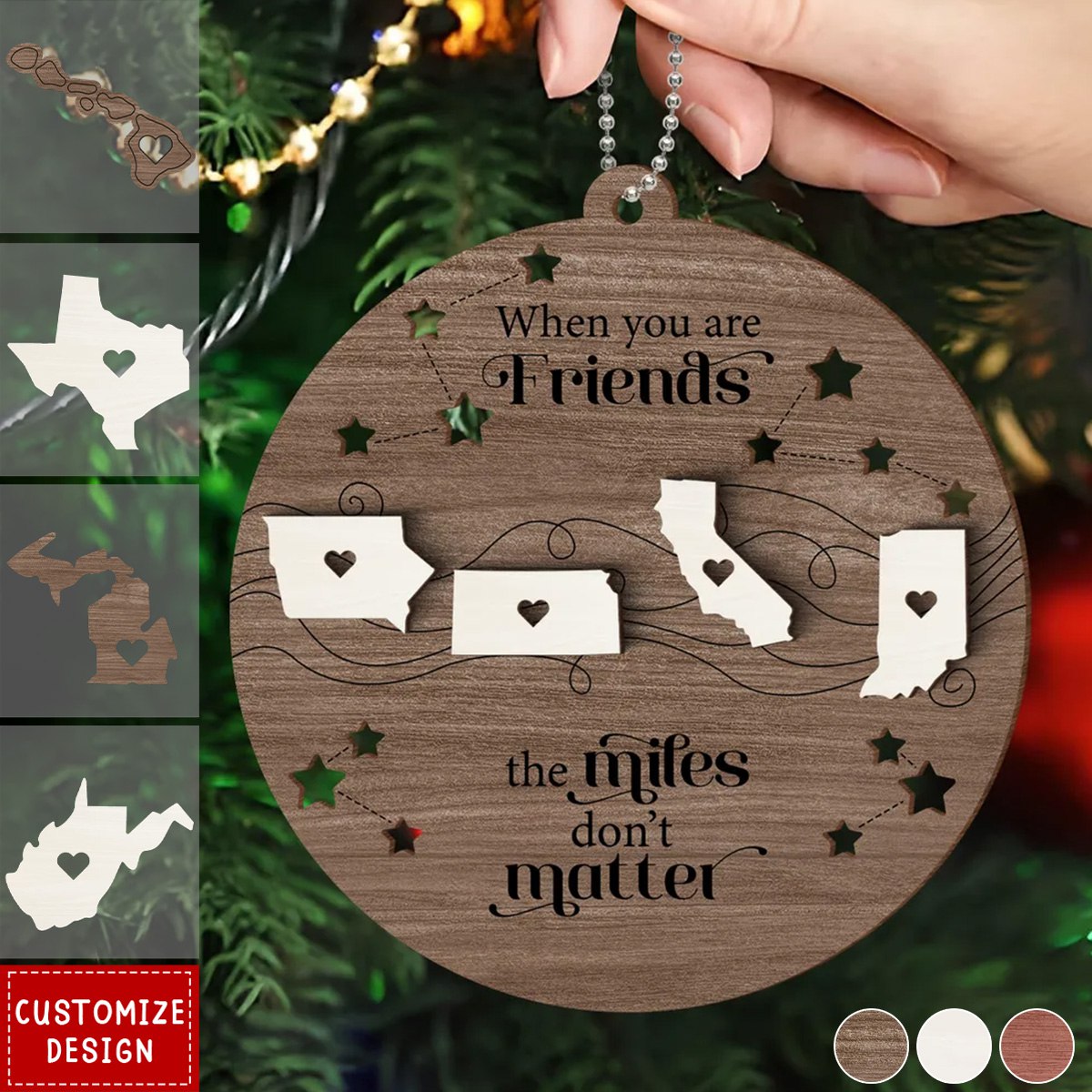 2024 New Release - Long Distance Family Friends Siblings Sisters Besties Personalized 2-Layered Wooden Christmas Ornament