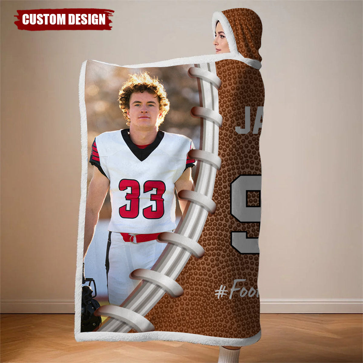Personalized Photo Wearable Blanket Hoodie - Gift For Football,Soccer,Volleyball Lovers