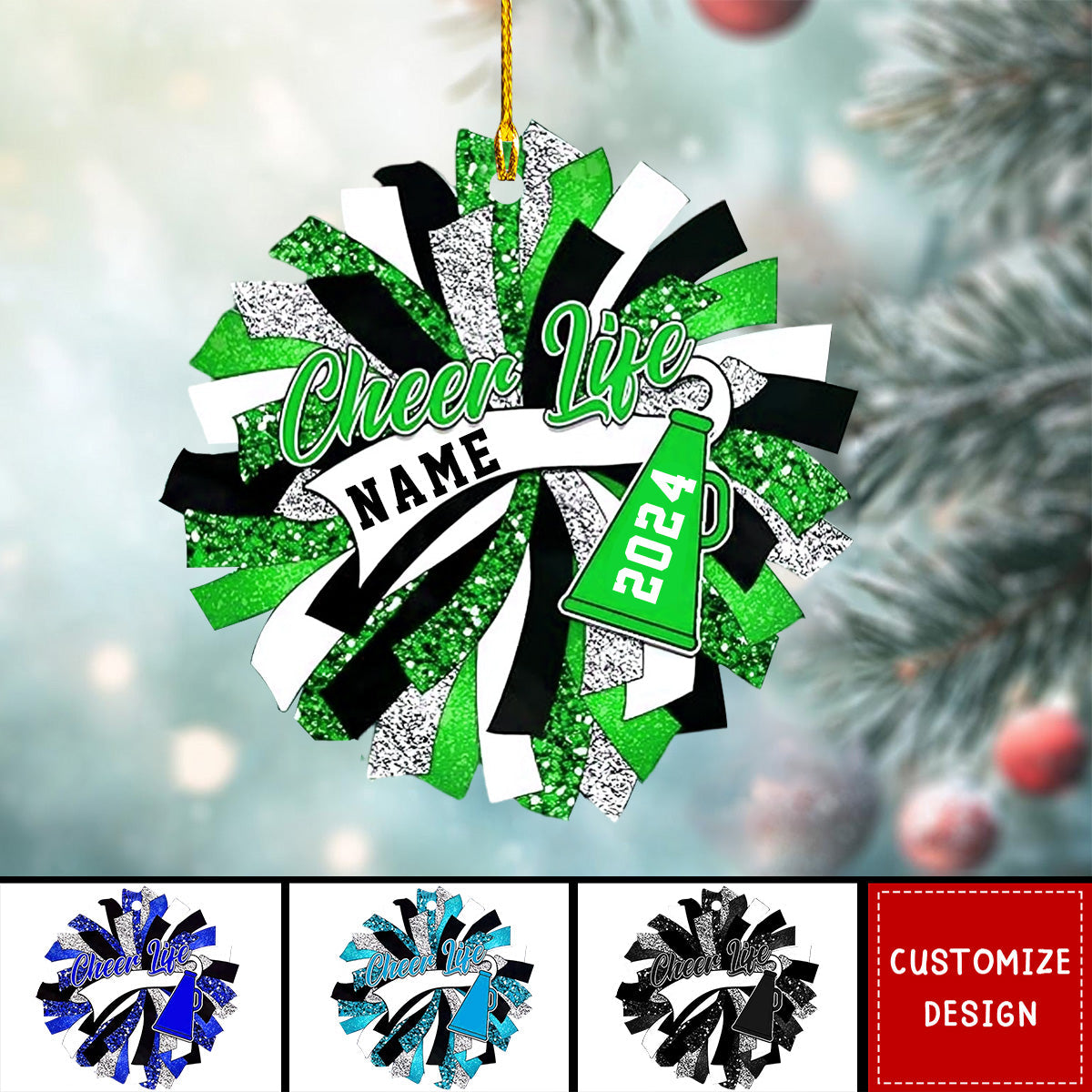 Personalized Cheerleading Pom pom Girl Christmas Ornaments